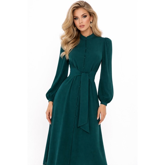 Whistles Teal Tie Waist Long Sleeve Midi Dress Size 8 NWT